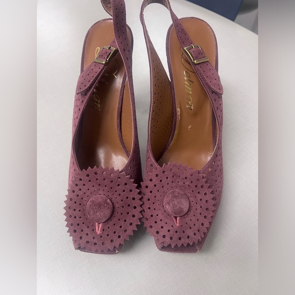 Delman Suede Retro Peep-toe Purple Heels - Picture 7 of 7